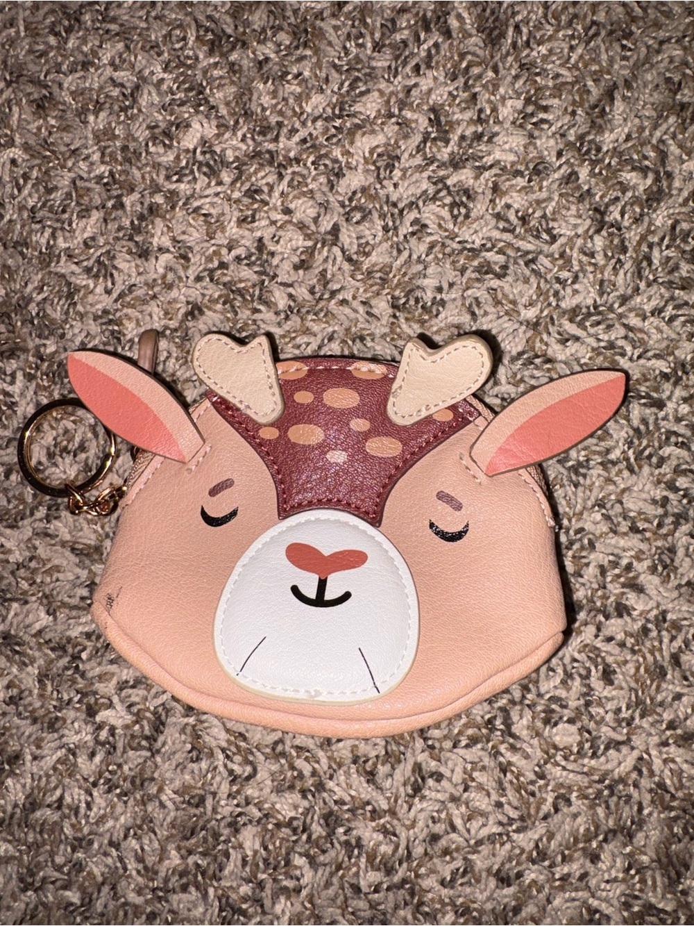LC Lauren Conrad Peachy Brown Deer Coin Pouch w Keyring